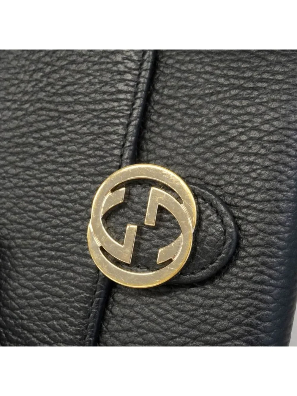 Gucci Wallet Interlocking G Leather Black Gold